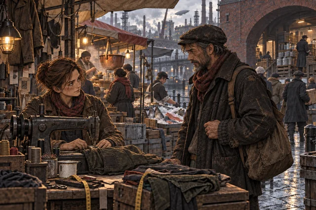 Scene featuring Maren Ilt: left, at the sewing machine