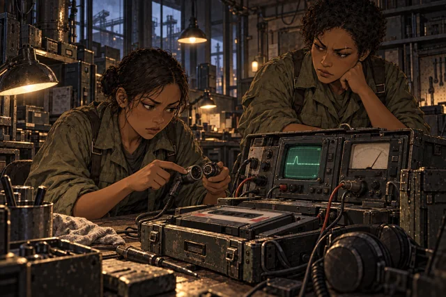 Scene featuring Nera Tavin: left, demonstrating the faulty connector
