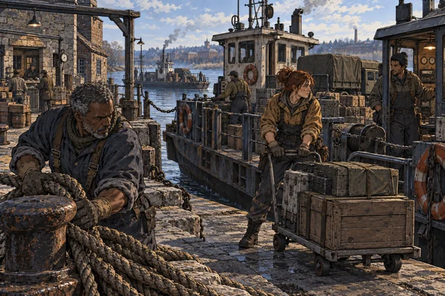 Scene featuring Dani Kas: right, beside the ferry rail