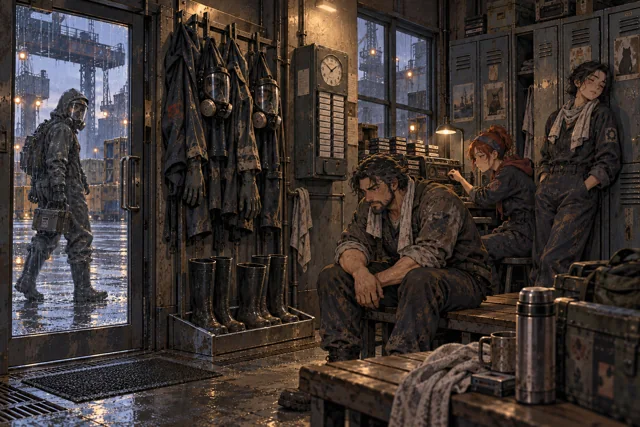 Scene featuring Hana Vorvik: right, leaning against the lockers