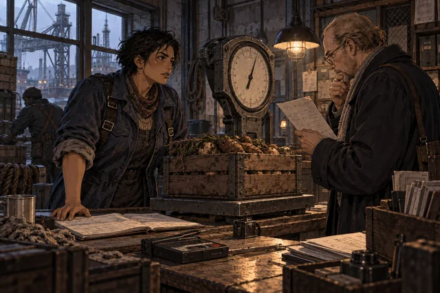 Scene featuring Oskar Renvik: right, reading the inspection paper