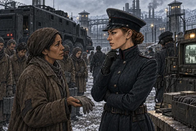 Scene featuring Rada Kernik: left, holding out the worn glove