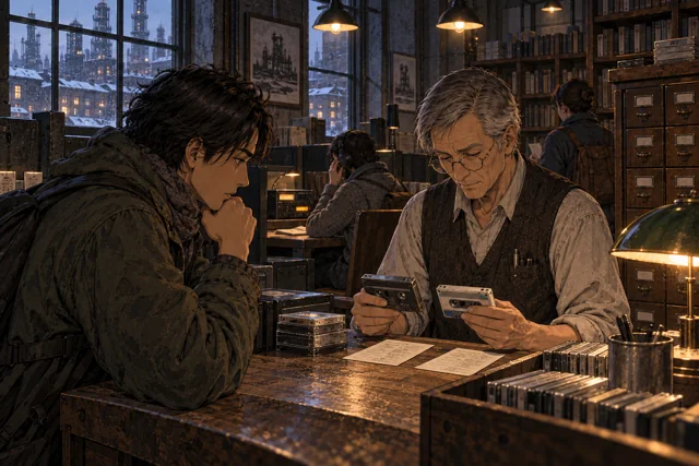 Scene featuring Niko Svaren: left, leaning toward the editions