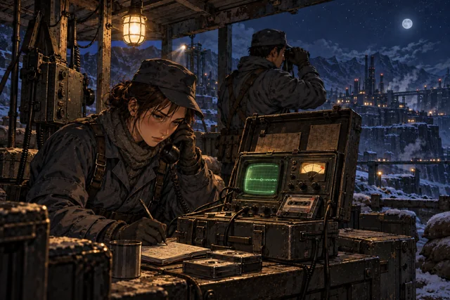 Scene featuring Sten Vesko: behind Vela, using binoculars