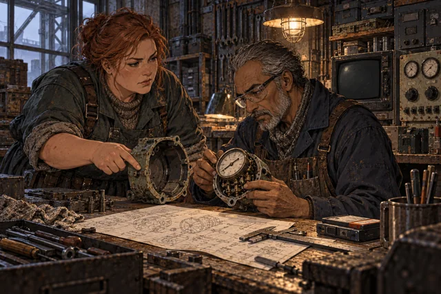 Scene featuring Klara Hem: left, indicating the opened mechanism