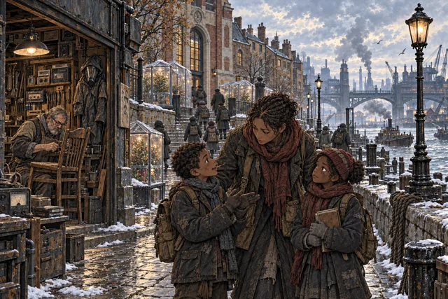 Scene featuring Hana Darsk: adult between the two children