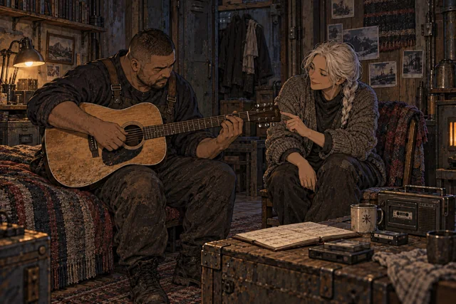 Scene featuring Nera Kal: right, indicating the fretboard
