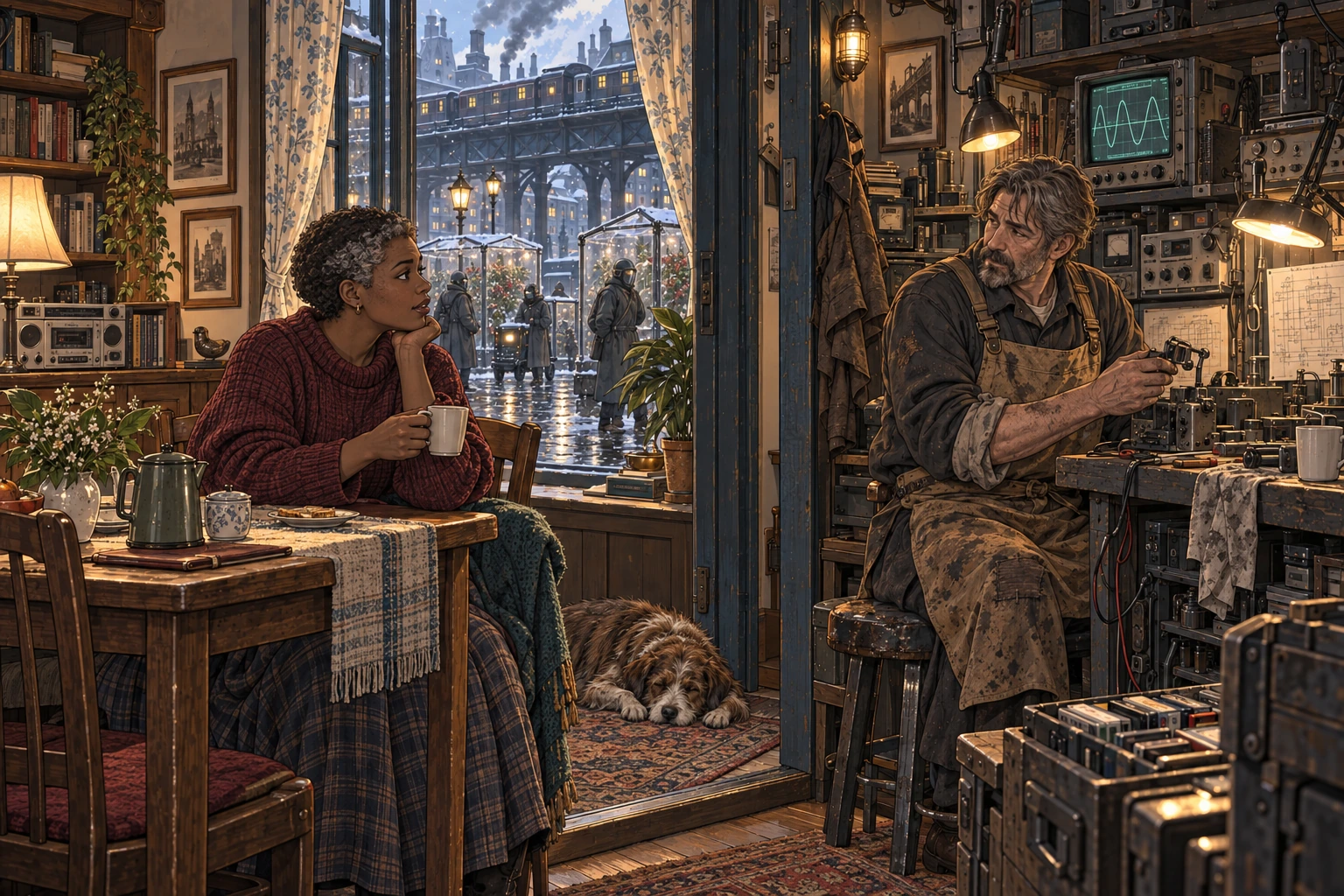 A prosperous household beside the family workshop. A comfortable household stays beside its old family workshop: privilege can exist within an ordinary working street.