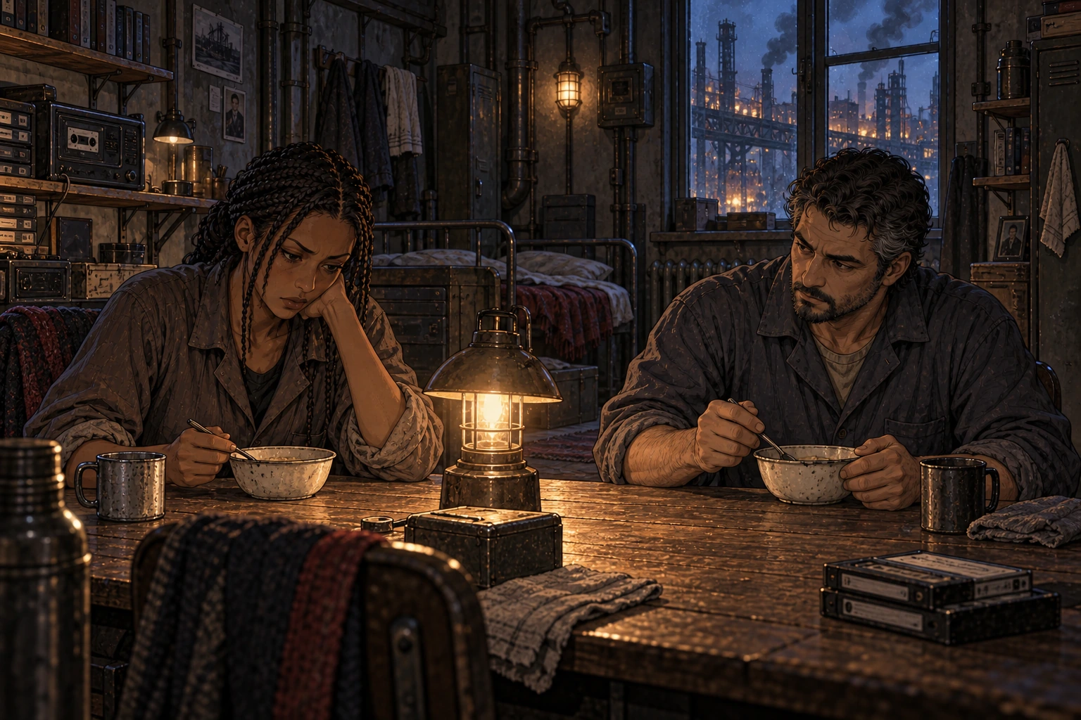 Dara and Mik share a modest paste supper while their emotional distance remains.